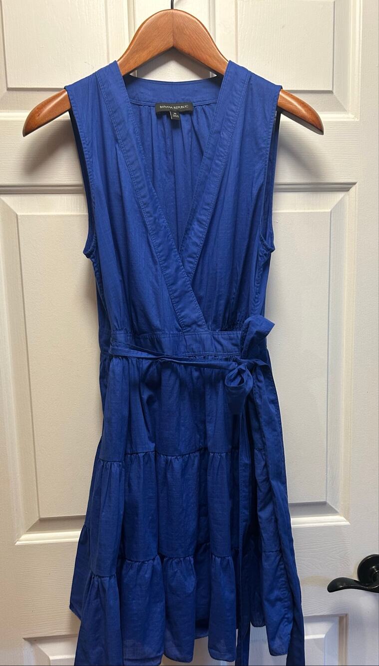 Banana Republic Cobalt Blue Sleeveless Tiered Wrap Dress, Size M